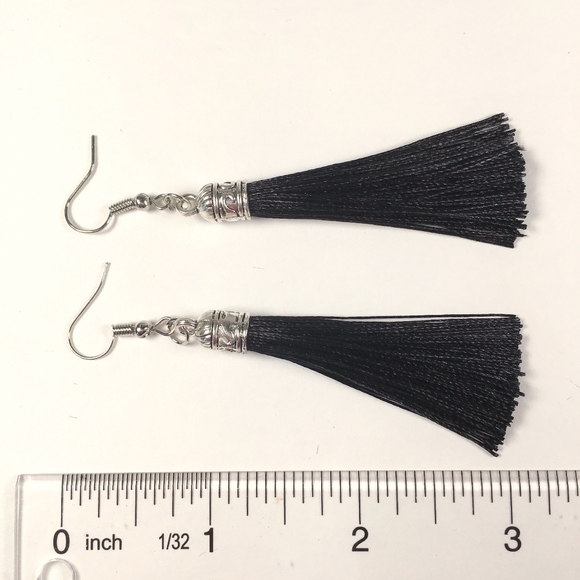 Black Tassel Drop Earrings - Picture 2 of 4